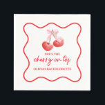 Cherry op Top Roze Bow Bachelorette Servet<br><div class="desc">Kersen op de top met roze boog vrijgezellenfeest.</div>