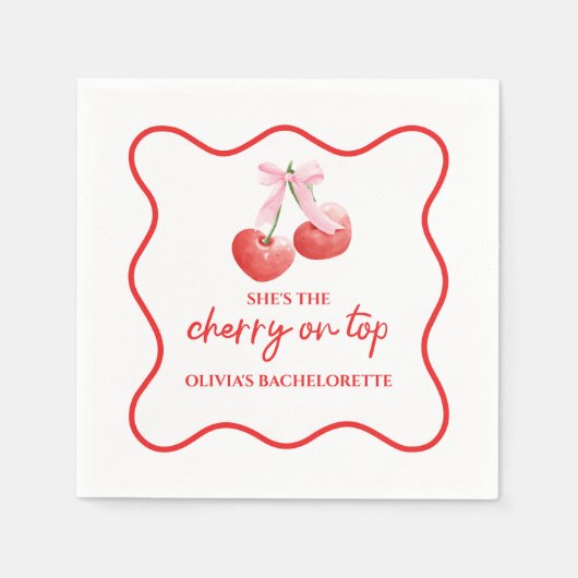 Cherry op Top Roze Bow Bachelorette Servet (Voorkant)