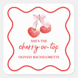 Cherry op Top Roze Bow Bachelorette Vierkante Sticker