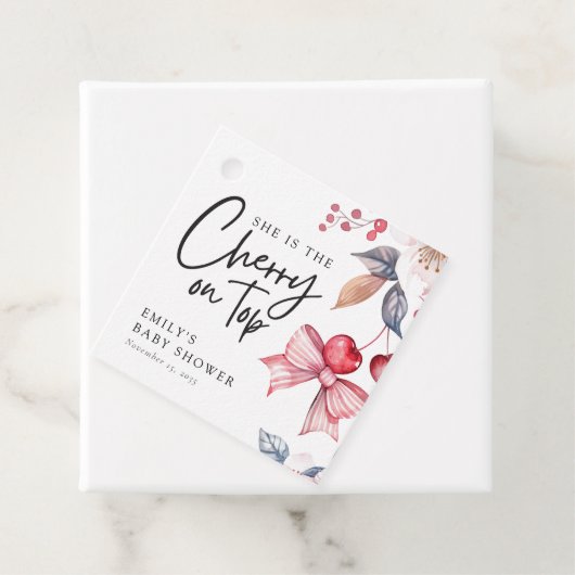 Cherry op Top Roze Bow Coquette Baby shower Bedankjes Labels (In situ)
