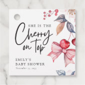 Cherry op Top Roze Bow Coquette Baby shower Bedankjes Labels (Voorkant)
