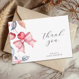 Cherry op Top Roze Bow Coquette Baby shower Bedankkaart