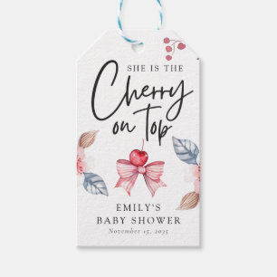Cherry op Top Roze Bow Coquette Baby shower Cadeaulabel