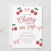 Cherry op Top Roze Bow Coquette Baby shower Kaart (Voorkant)