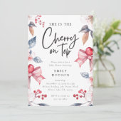 Cherry op Top Roze Bow Coquette Baby shower Kaart (Staand voorkant)