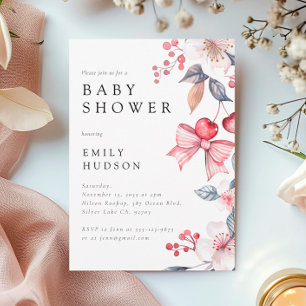 Cherry op Top Roze Bow Coquette Baby shower Kaart