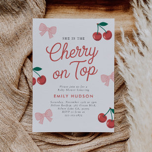 Cherry op Top Roze Bow Coquette Baby shower Kaart