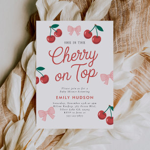Cherry op Top Roze Bow Coquette Baby shower Kaart