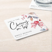 Cherry op Top Roze Bow Coquette Baby shower Kartonnen Onderzetters (Schuin)