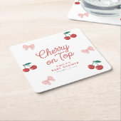 Cherry op Top Roze Bow Coquette Baby shower Kartonnen Onderzetters (Schuin)