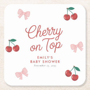 Cherry op Top Roze Bow Coquette Baby shower Kartonnen Onderzetters