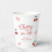 Cherry op Top Roze Bow Coquette Baby shower Papieren Bekers (Achterkant)