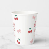 Cherry op Top Roze Bow Coquette Baby shower Papieren Bekers (Rechts)
