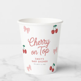 Cherry op Top Roze Bow Coquette Baby shower Papieren Bekers