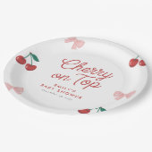 Cherry op Top Roze Bow Coquette Baby shower Papieren Bordje (Gekanteld)
