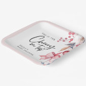 Cherry op Top Roze Bow Coquette Baby shower Papieren Bordje (Gebogen)