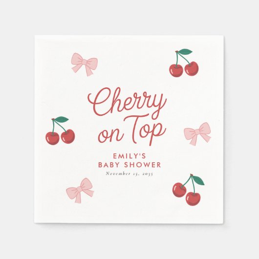 Cherry op Top Roze Bow Coquette Baby shower Servet (Voorkant)