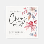 Cherry op Top Roze Bow Coquette Baby shower Servet (Voorkant)