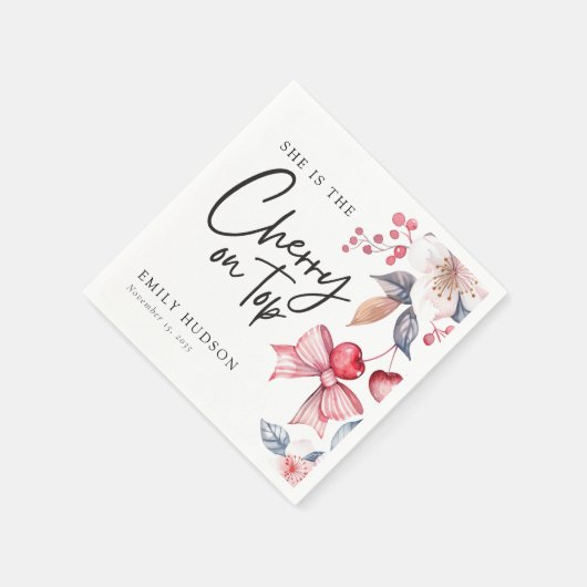 Cherry op Top Roze Bow Coquette Baby shower Servet (Hoek)