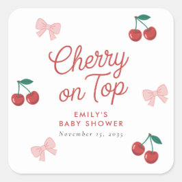 Cherry op Top Roze Bow Coquette Baby shower Vierkante Sticker
