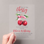 Cherry op Top Roze Bow Meisje Baby shower Acryl Uitnodigingen (Insitu (Draagbaar))