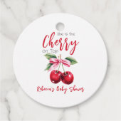 Cherry op Top Roze Bow Meisje Baby shower Bedankjes Labels (Voorkant)
