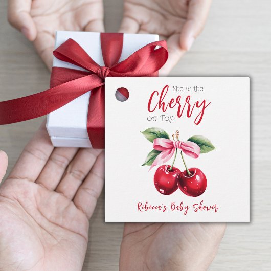 Cherry op Top Roze Bow Meisje Baby shower Bedankjes Labels