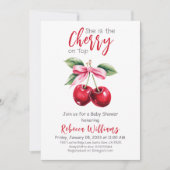 Cherry op Top Roze Bow Meisje Baby shower Kaart (Voorkant)