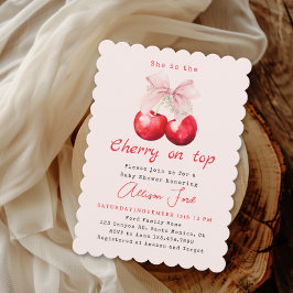 Cherry op Top Roze Bow Meisje Baby shower Kaart