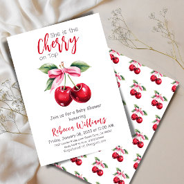 Cherry op Top Roze Bow Meisje Baby shower Kaart