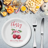 Cherry op Top Roze Bow Meisje Baby shower Papieren Bordje