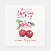 Cherry op Top Roze Bow Meisje Baby shower Servet (Voorkant)