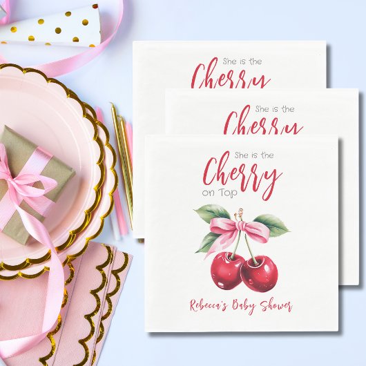 Cherry op Top Roze Bow Meisje Baby shower Servet