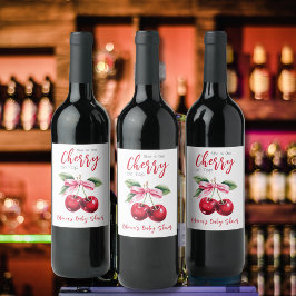 Cherry op Top Roze Bow Meisje Baby shower Wijn Etiket