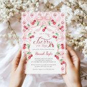 Cherry op Top Roze Bow QR Code Baby shower Kaart