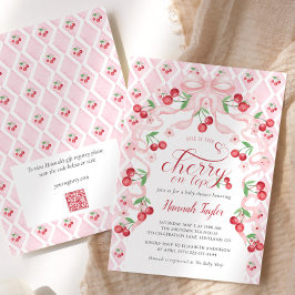 Cherry op Top Roze Bow QR Code Baby shower Kaart