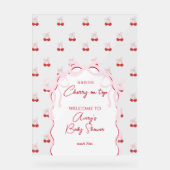 Cherry op Top Roze Bow Rode Baby Meisje Douche Acryl Bord (Voorkant)