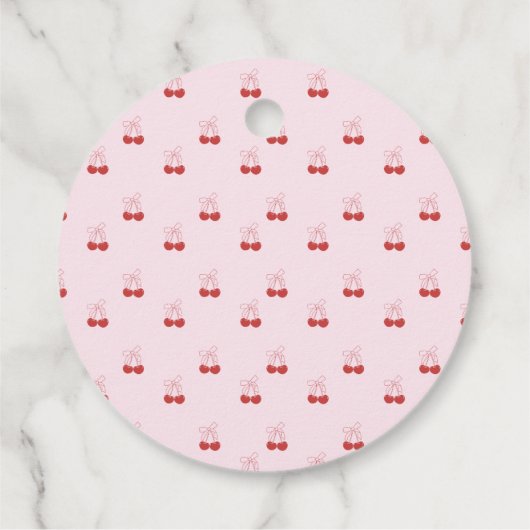 Cherry op Top Roze Bow Rode Baby Meisje Douche Bedankjes Labels (Achterkant)