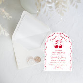 Cherry op Top Roze Bow Rode Baby Meisje Douche Inv Kaart