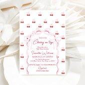 Cherry op Top Roze Bow Rode Baby Meisje Douche Kaart