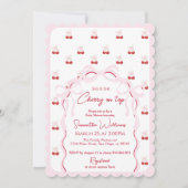 Cherry op Top Roze Bow Rode Baby Meisje Douche Kaart (Voorkant)