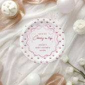 Cherry op Top Roze Bow Rode Baby Meisje Douche Papieren Bordje