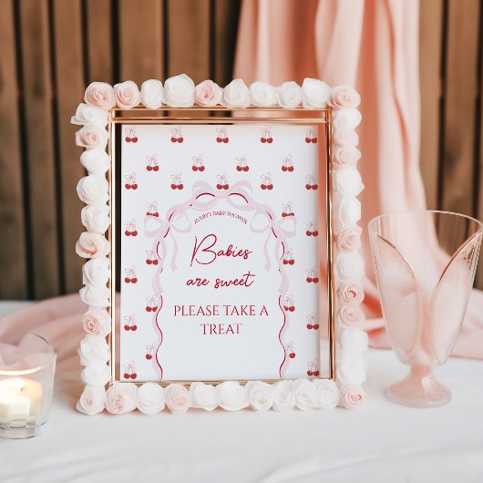 Cherry op Top Roze Bow Rode Baby Meisje Douche Poster