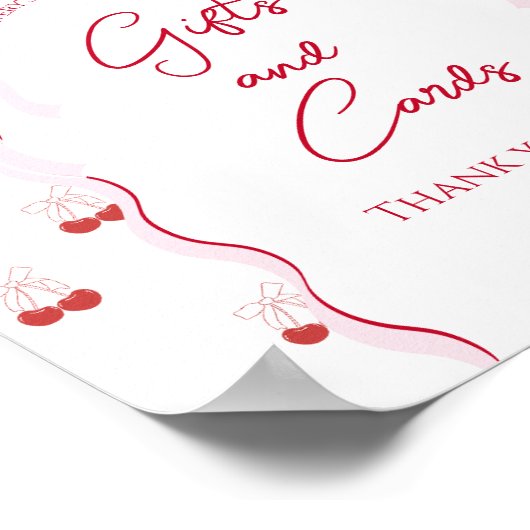 Cherry op Top Roze Bow Rode Baby Meisje Douche Poster (Hoek)