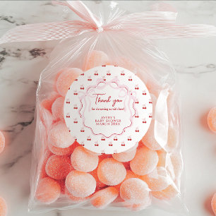 Cherry op Top Roze Bow Rode Baby Meisje Douche Ronde Sticker