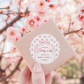 Cherry op Top Roze Bow Rode Baby Meisje Douche Ronde Sticker