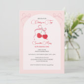 Cherry op Top Roze Bow Verjaardag Foto Kaart (Staand voorkant)