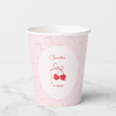 Cherry op Top Roze Bow Verjaardag Papieren Bekers (Achterkant)