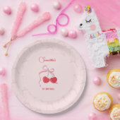 Cherry op Top Roze Bow Verjaardag Papieren Bordje (Feest)