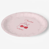 Cherry op Top Roze Bow Verjaardag Papieren Bordje (Gekanteld)
